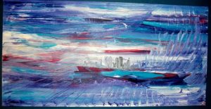 Montréal ville de hockey - Acrylique sur toile 14x36